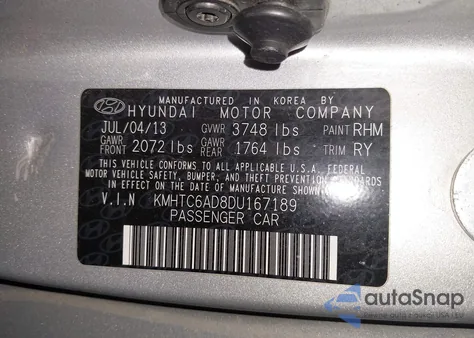 2013 Hyundai Veloster Base W/Black из США, поврежденный, VIN KMHTC6AD8DU167189